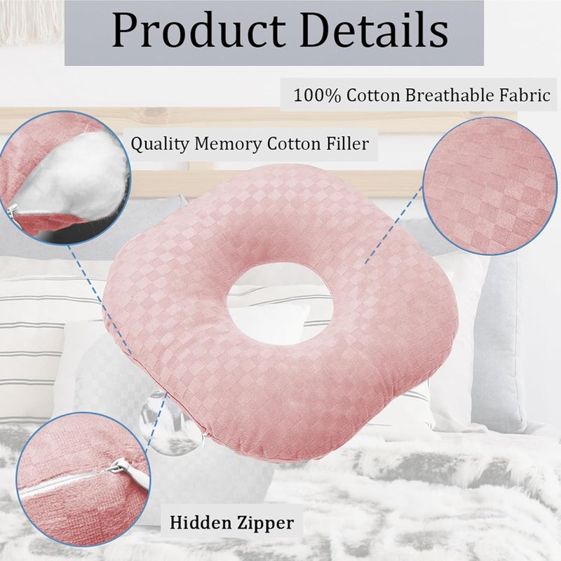 Wuronsa Ear Piercing Pillow for Side Sleepers, Pillow with an Ear Hole for CNH and Ear Pain Ear Inflammation Pressure Sores, O-Shaped Side Sleeping Pillow, Ear Guard Pillow (Light Pink) - Image 3